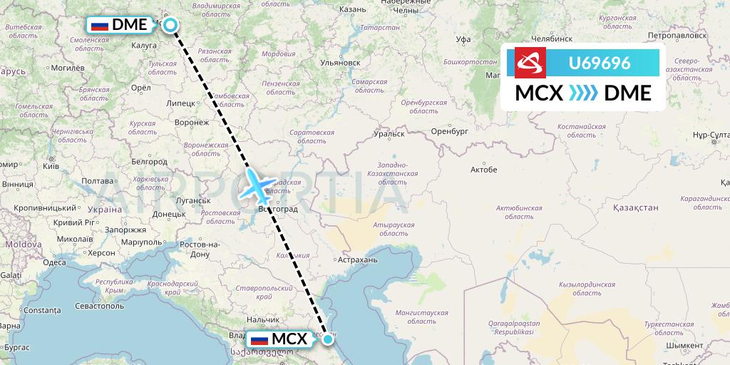U69696 Ural Airlines Flight Map: Makhachkala to Moscow