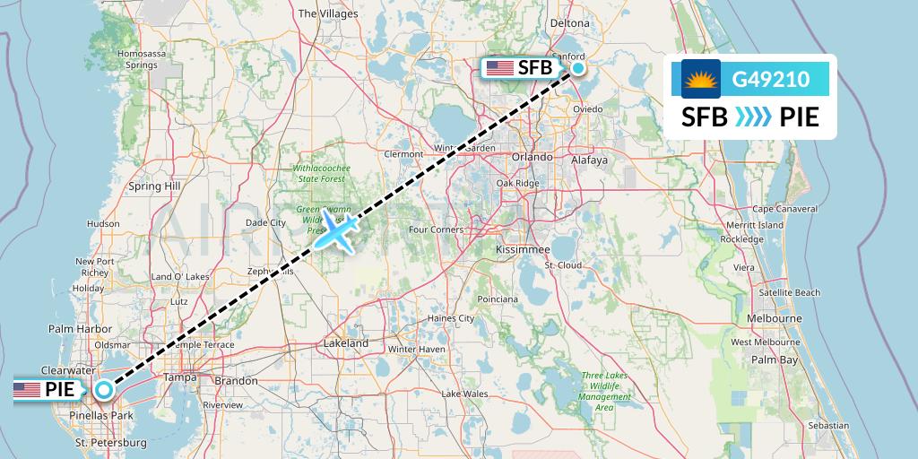 G49210 Allegiant Air Flight Map: Orlando to St. Petersburg