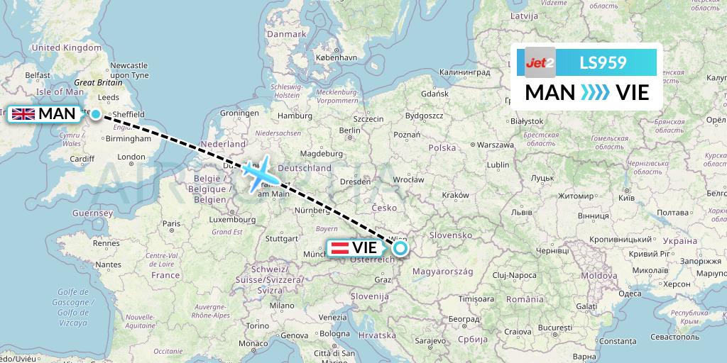 LS959 Jet2 Flight Map: Manchester to Vienna