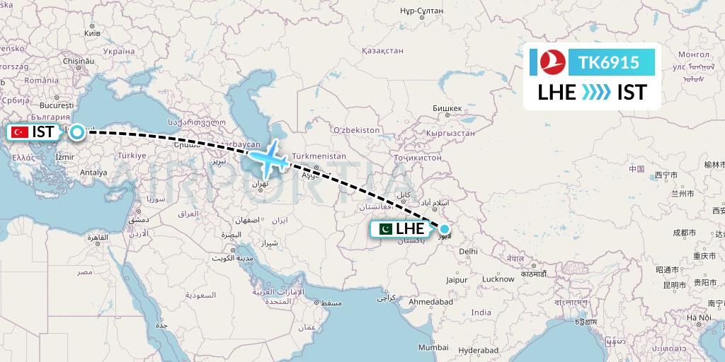 TK6915 Turkish Airlines Flight Map: Lahore to Istanbul