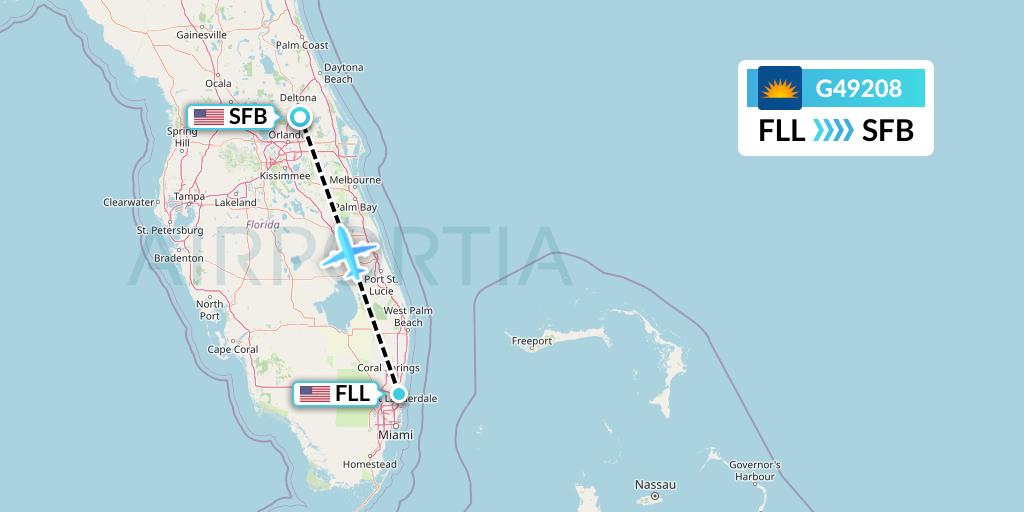 G49208 Allegiant Air Flight Map: Fort Lauderdale to Orlando