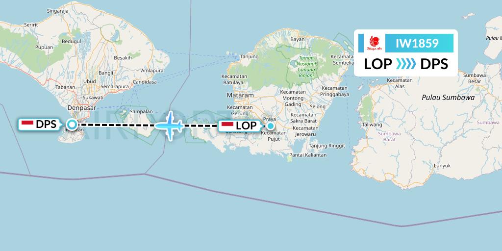 IW1859 Wings Air Flight Map: Lombok to Denpasar