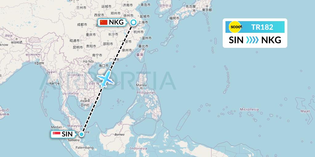 TR182 Tigerair Flight Map: Singapore to Nanjing
