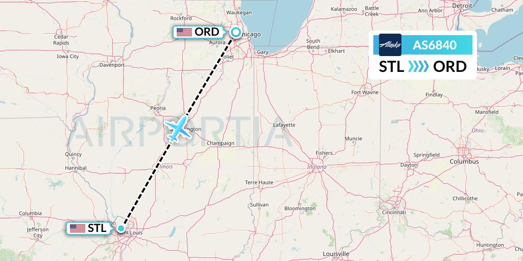 AS6840 Alaska Airlines Flight Map: St. Louis to Chicago