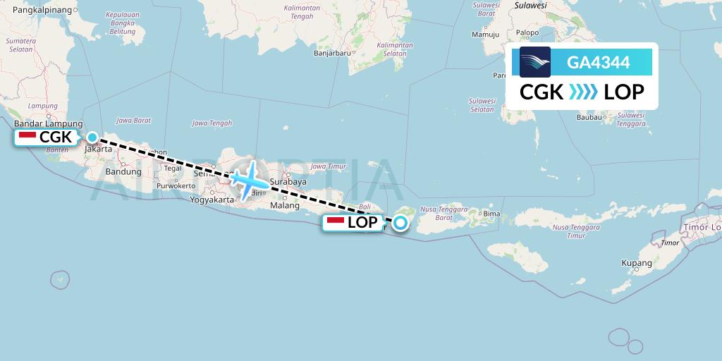 GA4344 Garuda Indonesia Flight Map: Jakarta to Lombok