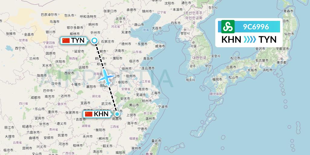 9C6996 Spring Airlines Flight Map: Nanchang to Taiyuan