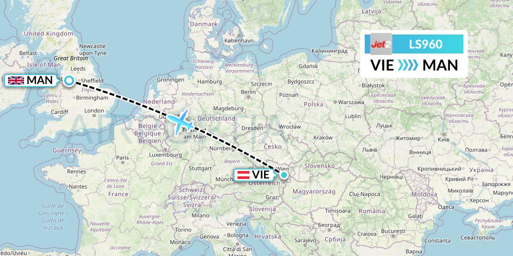 LS960 Jet2 Flight Map: Vienna to Manchester