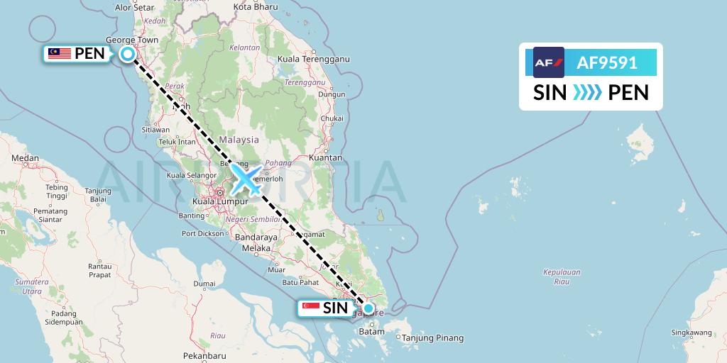 AF9591 Air France Flight Map: Singapore to Penang
