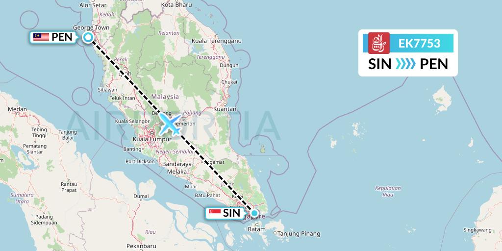 EK7753 Emirates Flight Map: Singapore to Penang