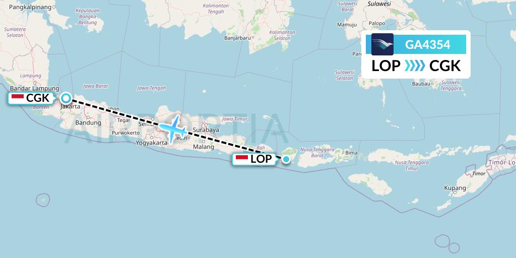 GA4354 Garuda Indonesia Flight Map: Lombok to Jakarta