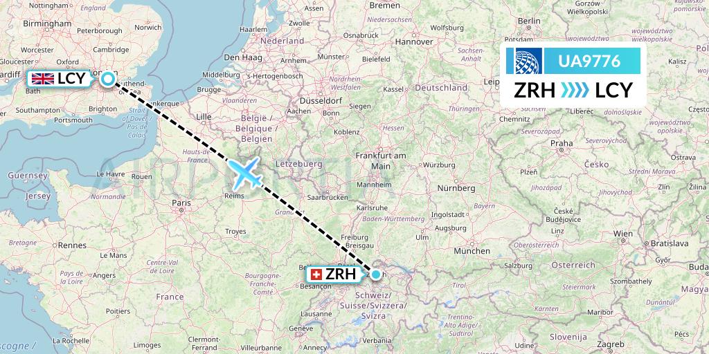 UA9776 United Airlines Flight Map: Zurich to London