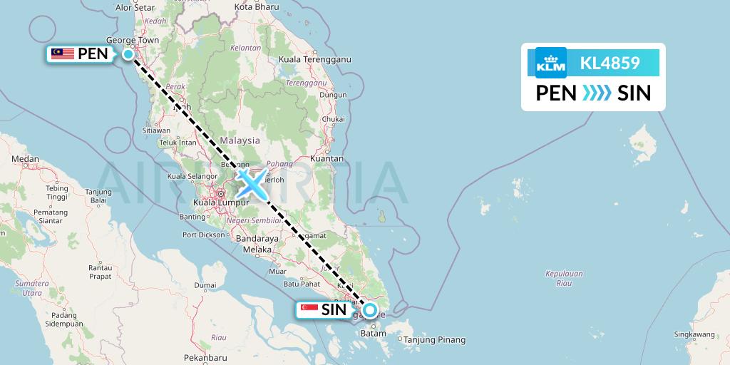 KL4859 KLM Flight Map: Penang to Singapore