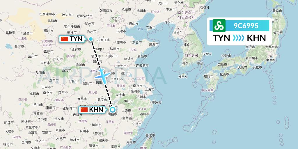 9C6995 Spring Airlines Flight Map: Taiyuan to Nanchang