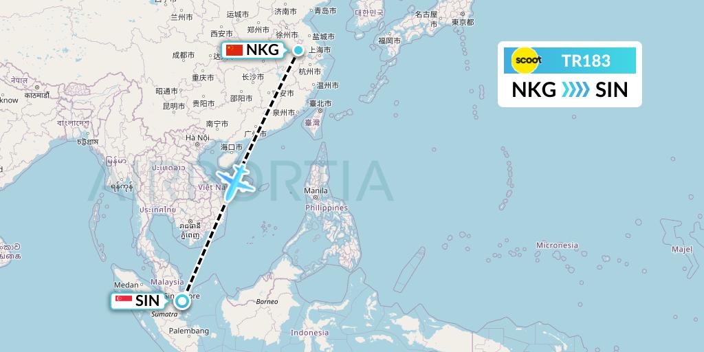 TR183 Tigerair Flight Map: Nanjing to Singapore