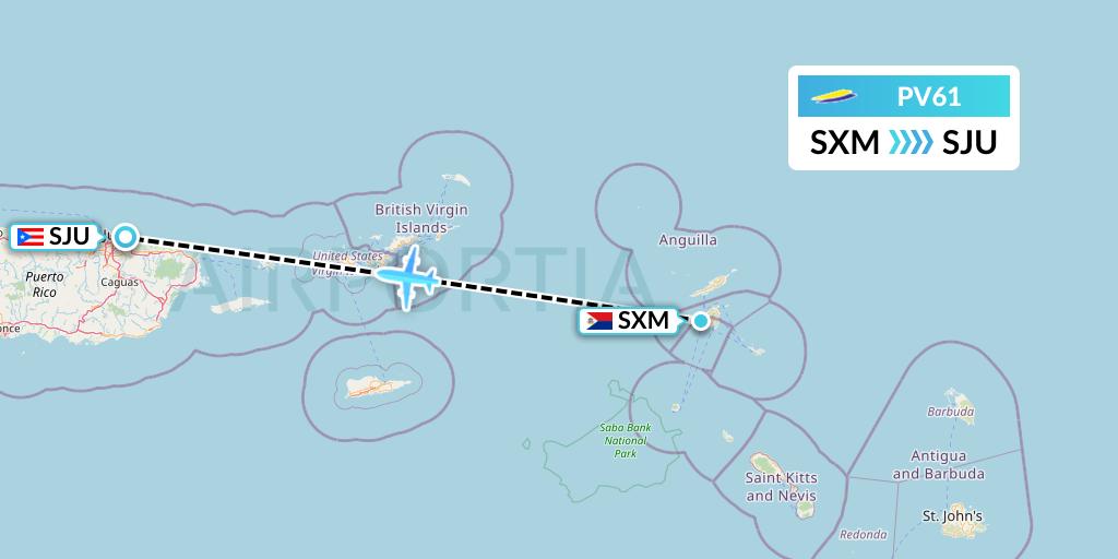 PV61 St. Barth Commuter Flight Map: Sint Maarten to San Juan
