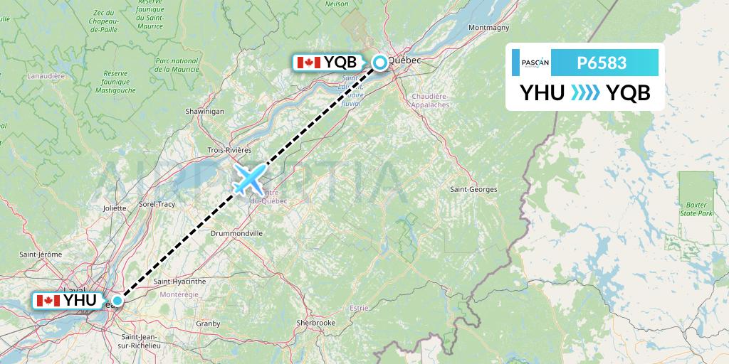 P6583 Pascan Aviation Flight Map: Montreal to Quebec