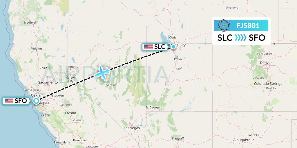 FJ5801 Fiji Airways Flight Map: Salt Lake City to San Francisco