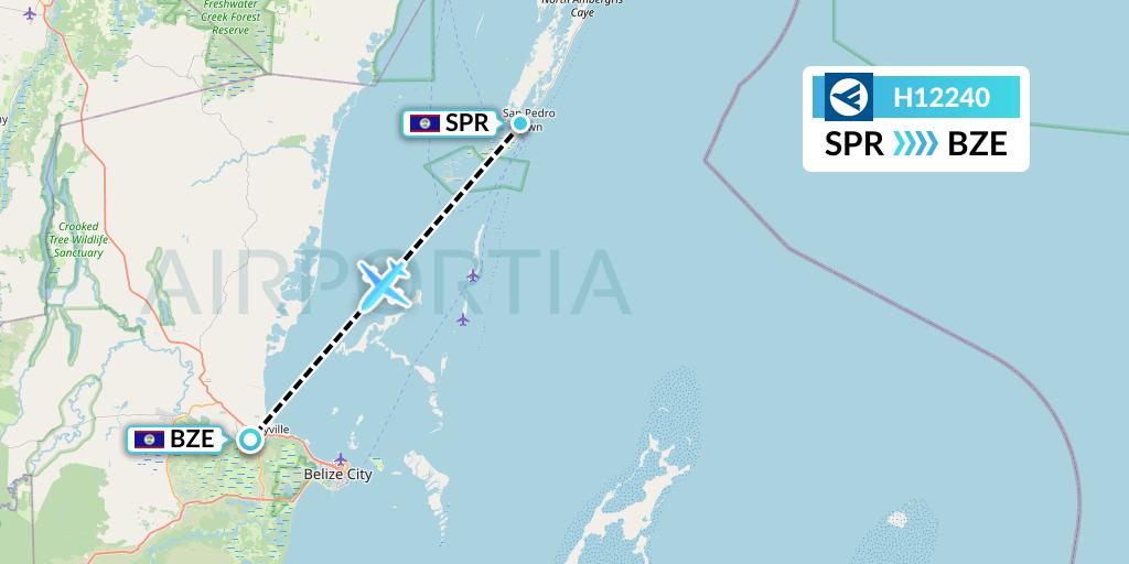 H12240 Hahn Air Systems Flight Map: San Pedro to Belize City