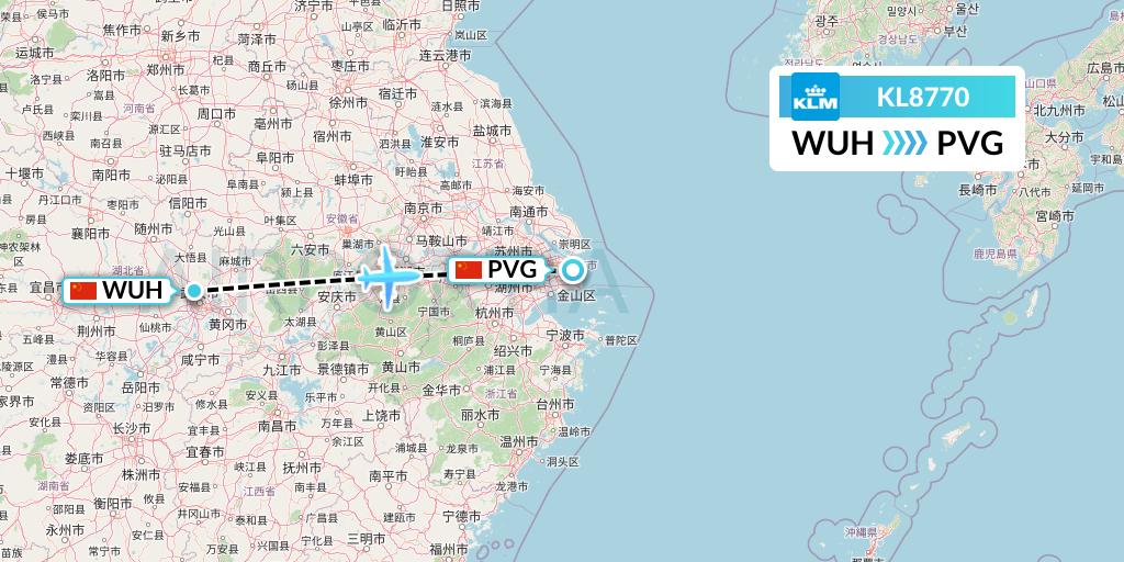 KL8770 KLM Flight Map: Wuhan to Shanghai