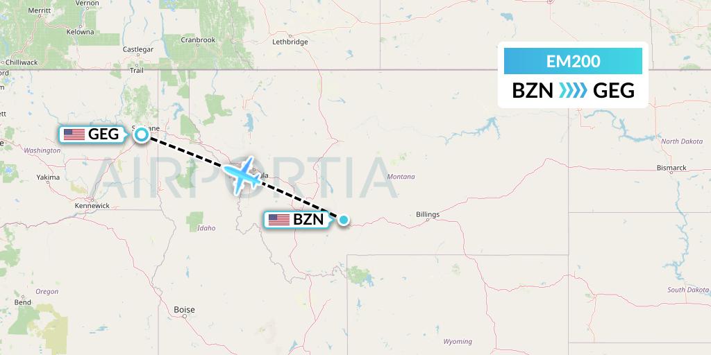 EM200 Empire Airlines Flight Map: Bozeman to Spokane