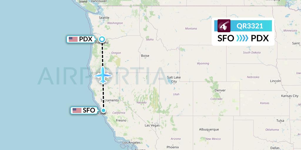 QR3321 Qatar Airways Flight Map: San Francisco to Portland