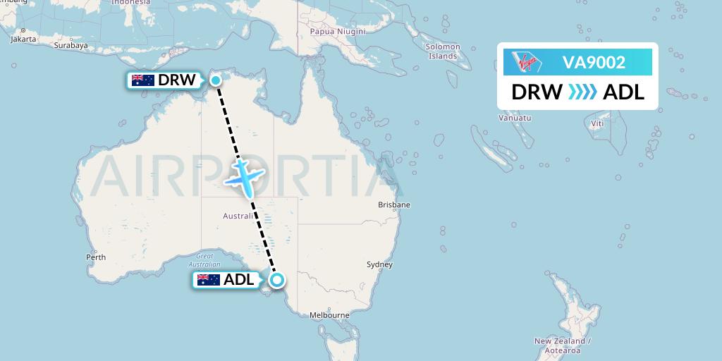 VA9002 Virgin Australia Flight Map: Darwin to Adelaide