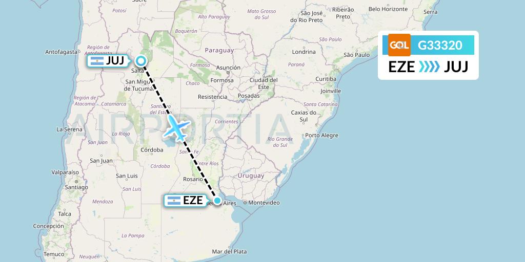 G33320 GOL Transportes Aeros Flight Map: Buenos Aires to Jujuy