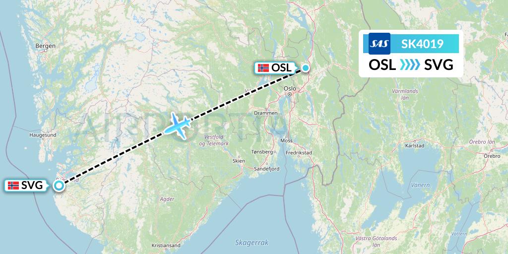 SK4019 SAS Flight Map: Oslo to Stavanger