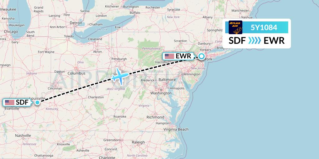 5Y1084 Atlas Air Flight Map: Louisville to New York