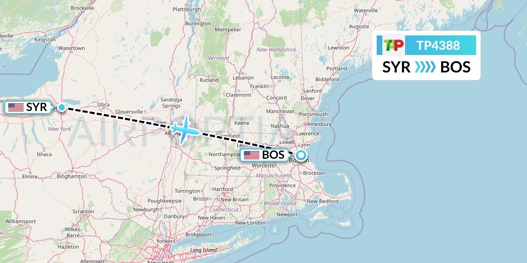 TP4388 TAP Portugal Flight Map: Syracuse to Boston