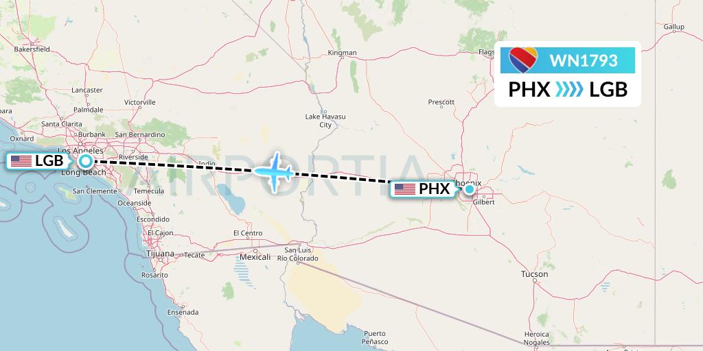 WN1793 Southwest Airlines Flight Map: Phoenix to Long Beach