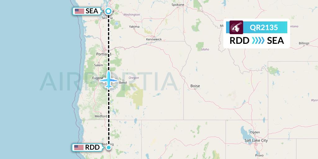 QR2135 Qatar Airways Flight Map: Redding to Seattle