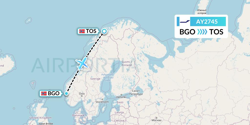 AY2745 Finnair Flight Map: Bergen to Tromso