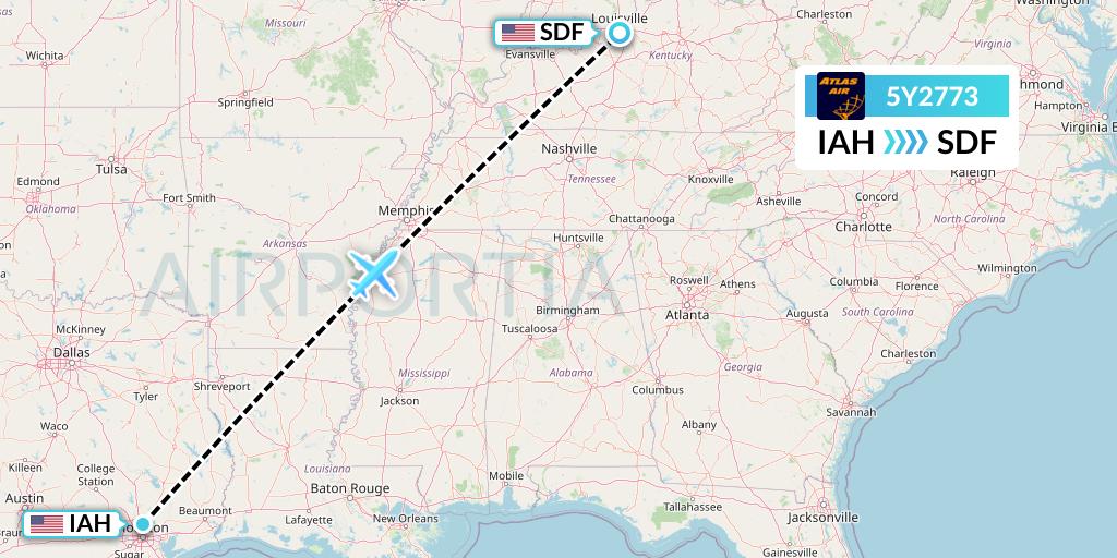 5Y2773 Atlas Air Flight Map: Houston to Louisville