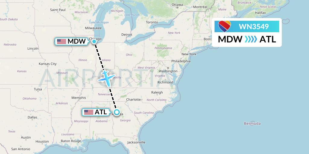 WN3549 Southwest Airlines Flight Map: Chicago to Atlanta