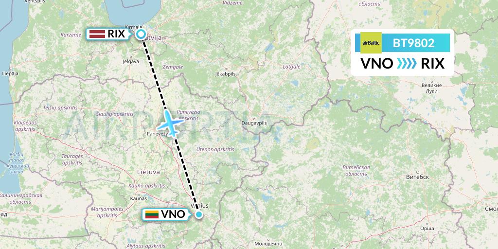 BT9802 Air Baltic Flight Map: Vilnius to Riga