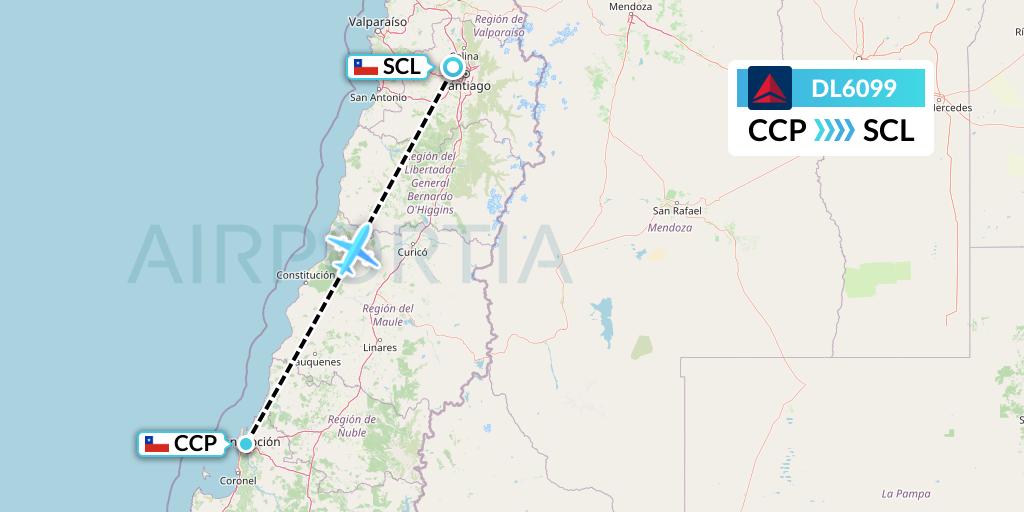 DL6099 Delta Air Lines Flight Map: Concepcion to Santiago