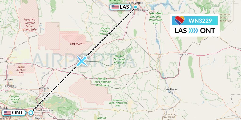 WN3229 Southwest Airlines Flight Map: Las Vegas to Ontario