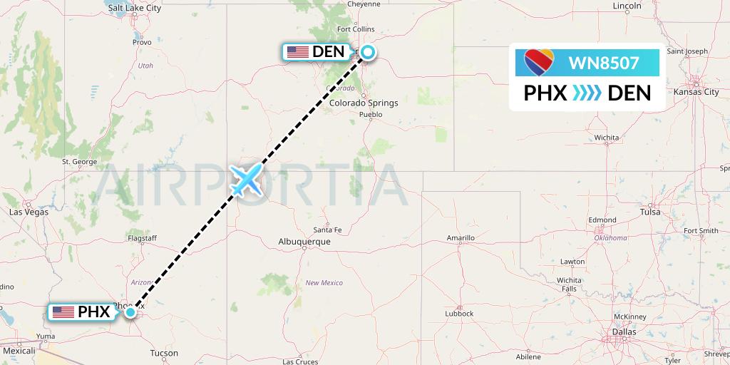 WN8507 Southwest Airlines Flight Map: Phoenix to Denver