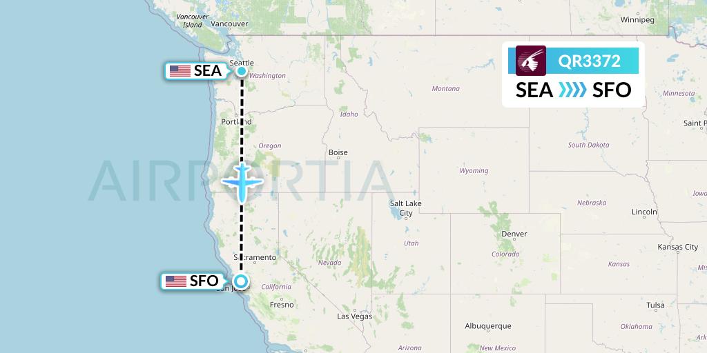 QR3372 Qatar Airways Flight Map: Seattle to San Francisco