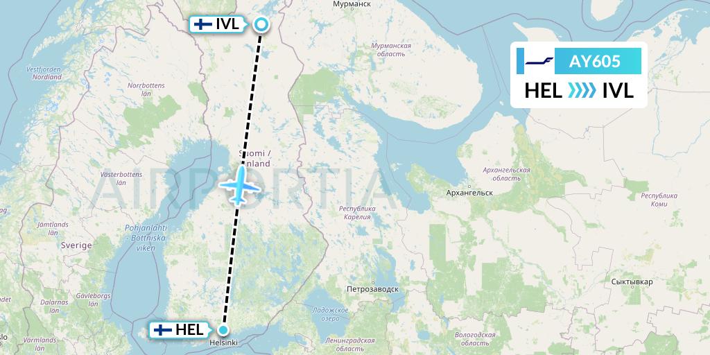 AY605 Finnair Flight Map: Helsinki to Ivalo