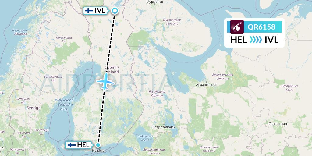 QR6158 Qatar Airways Flight Map: Helsinki to Ivalo