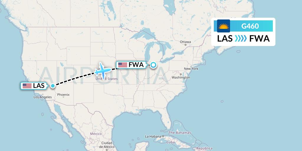 G460 Allegiant Air Flight Map: Las Vegas to Fort Wayne