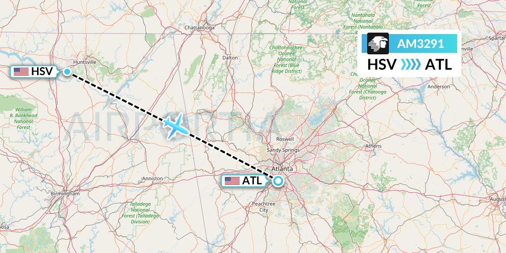 AM3291 Aeromexico Flight Map: Huntsville to Atlanta