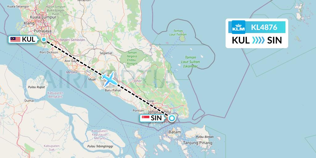 KL4876 KLM Flight Map: Kuala Lumpur to Singapore