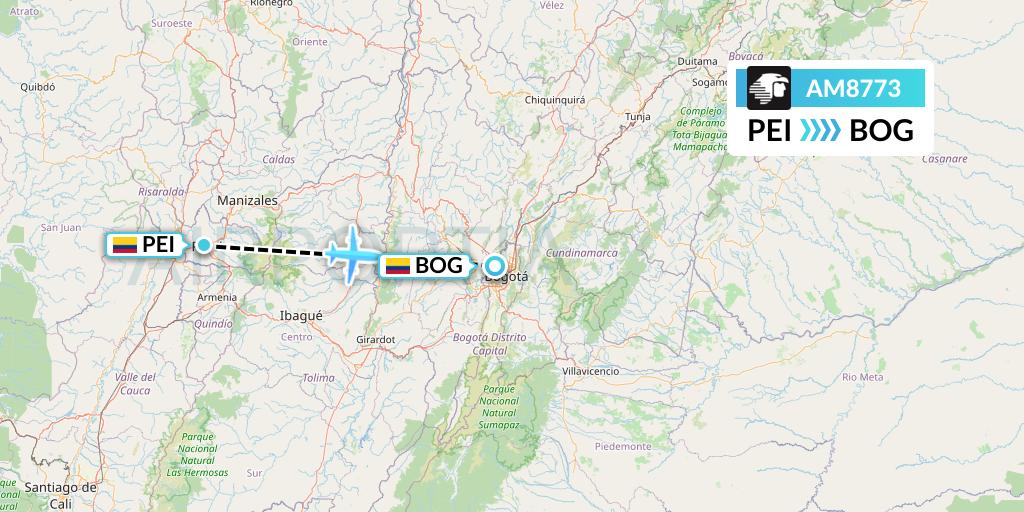 AM8773 Aeromexico Flight Map: Pereira to Bogota