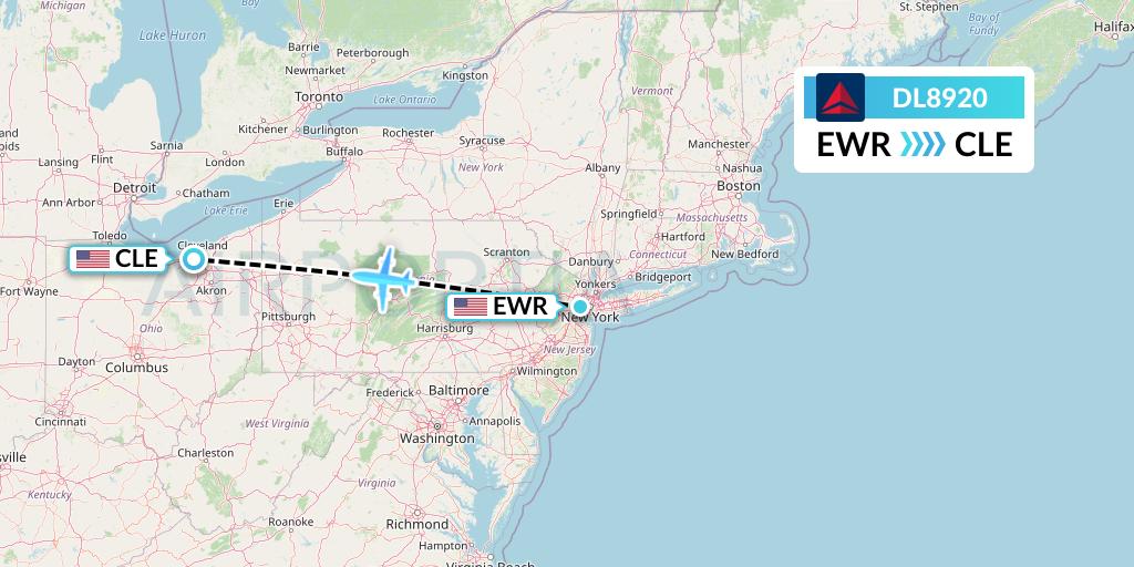 DL8920 Delta Air Lines Flight Map: New York to Cleveland