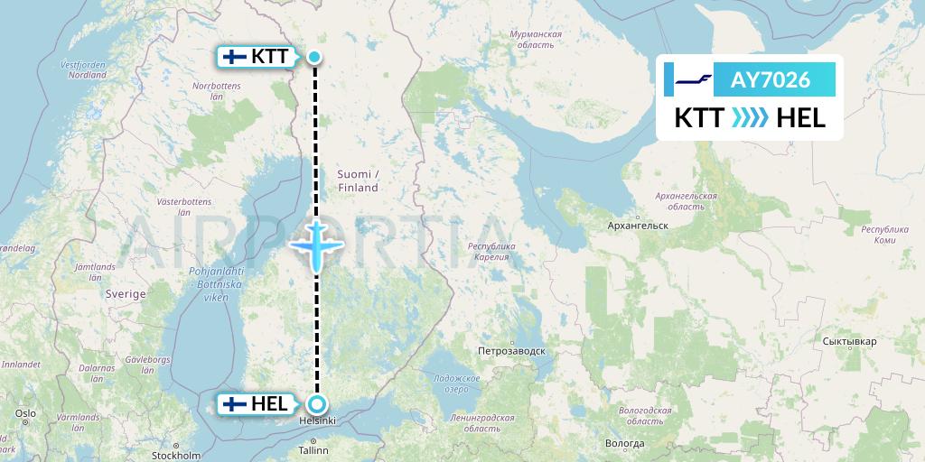 AY7026 Finnair Flight Map: Kittila to Helsinki