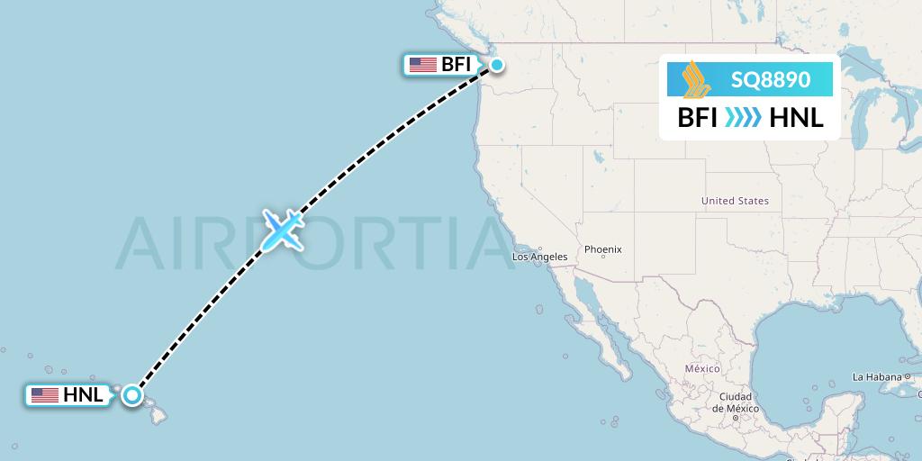SQ8890 Singapore Airlines Flight Map: Seattle to Honolulu