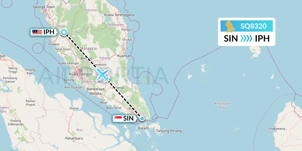 SQ8320 Singapore Airlines Flight Map: Singapore to Ipoh